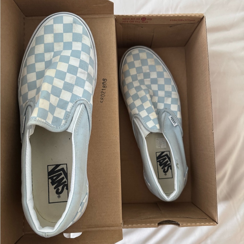 Vans Blue and White Checkered Slip-On Shoes